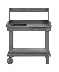 36" Gray Potting Bench with Wheels, Sink, Drawer & Storage