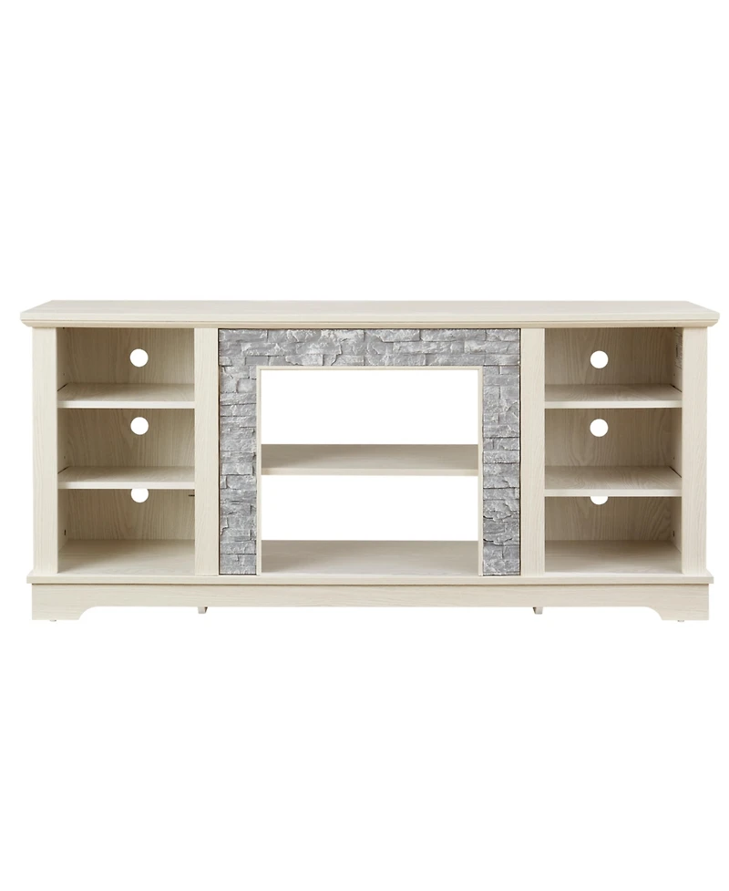 Mantel Stone Tv Media Stand with Faux Stone Surround