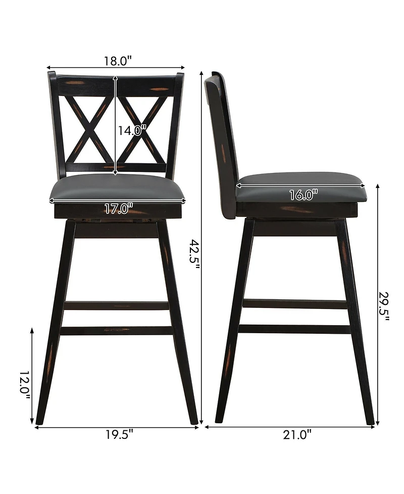 Skonyon 2 Pieces 29 Inch Swivel Counter Height Barstool Set with Rubber Wood Legs