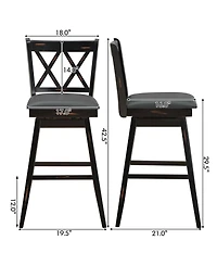 Skonyon 2 Pieces 29 Inch Swivel Counter Height Barstool Set with Rubber Wood Legs