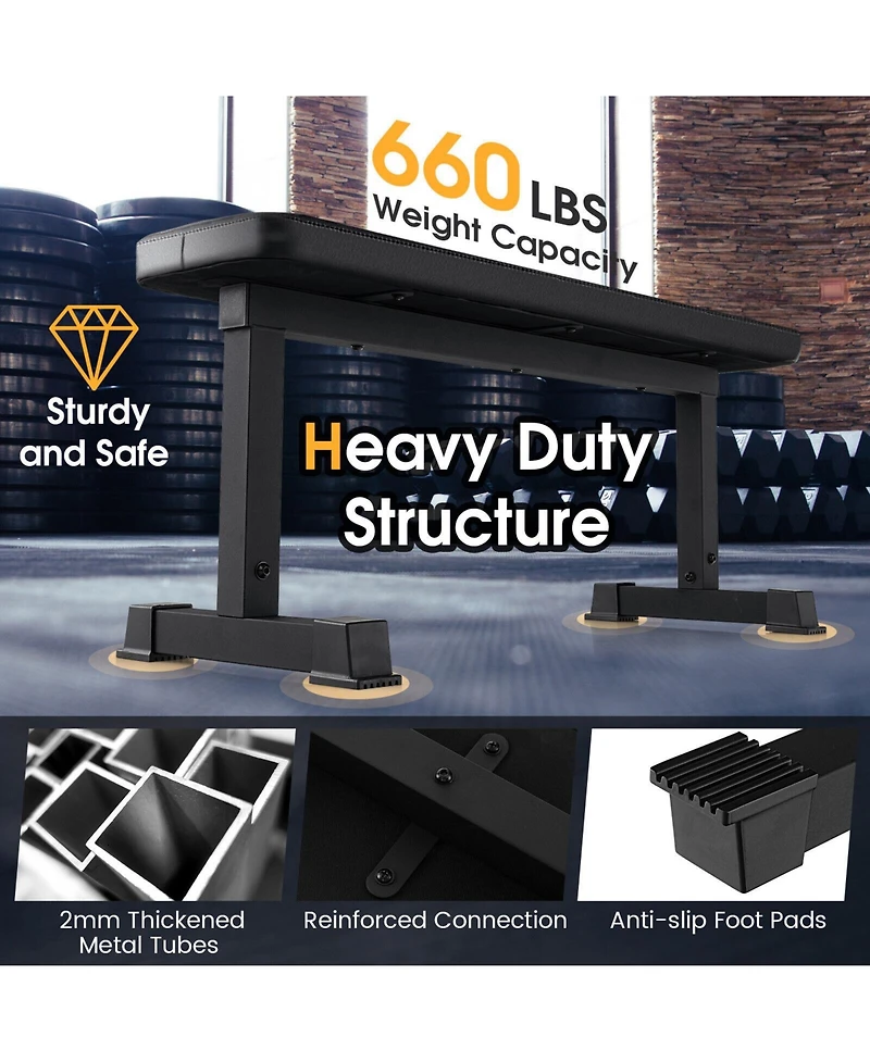 Flat Weight Bench 660 Lbs Heavy Duty Strength Training Bench-Black