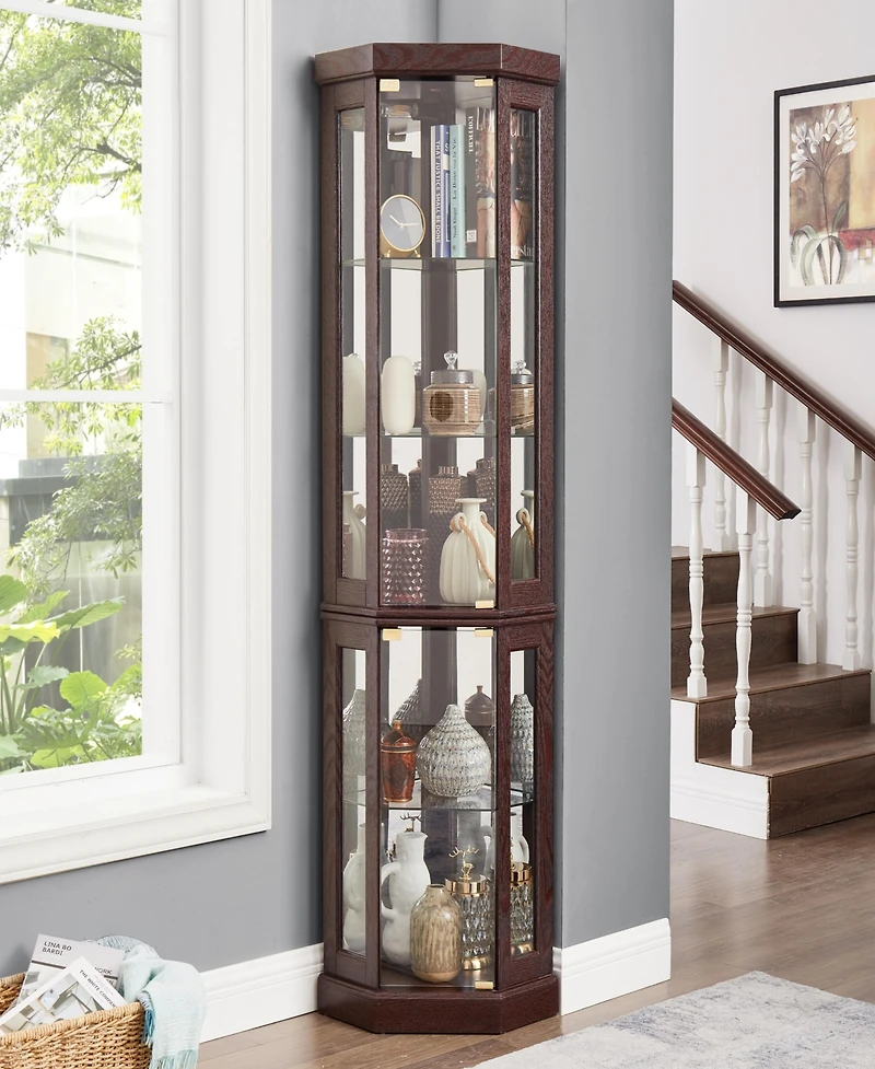 Simplie Fun Corner Glass Display Cabinet with Lights for Living Room