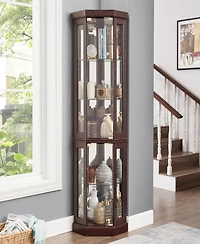 Simplie Fun Corner Glass Display Cabinet with Lights for Living Room