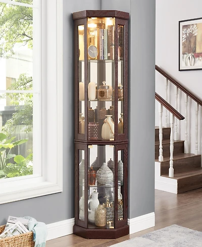 Simplie Fun Corner Glass Display Cabinet with Lights for Living Room