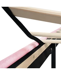 Streamdale Furniture Modern Tufted Linen Platform Bed Frame with Slat Support, Pink
