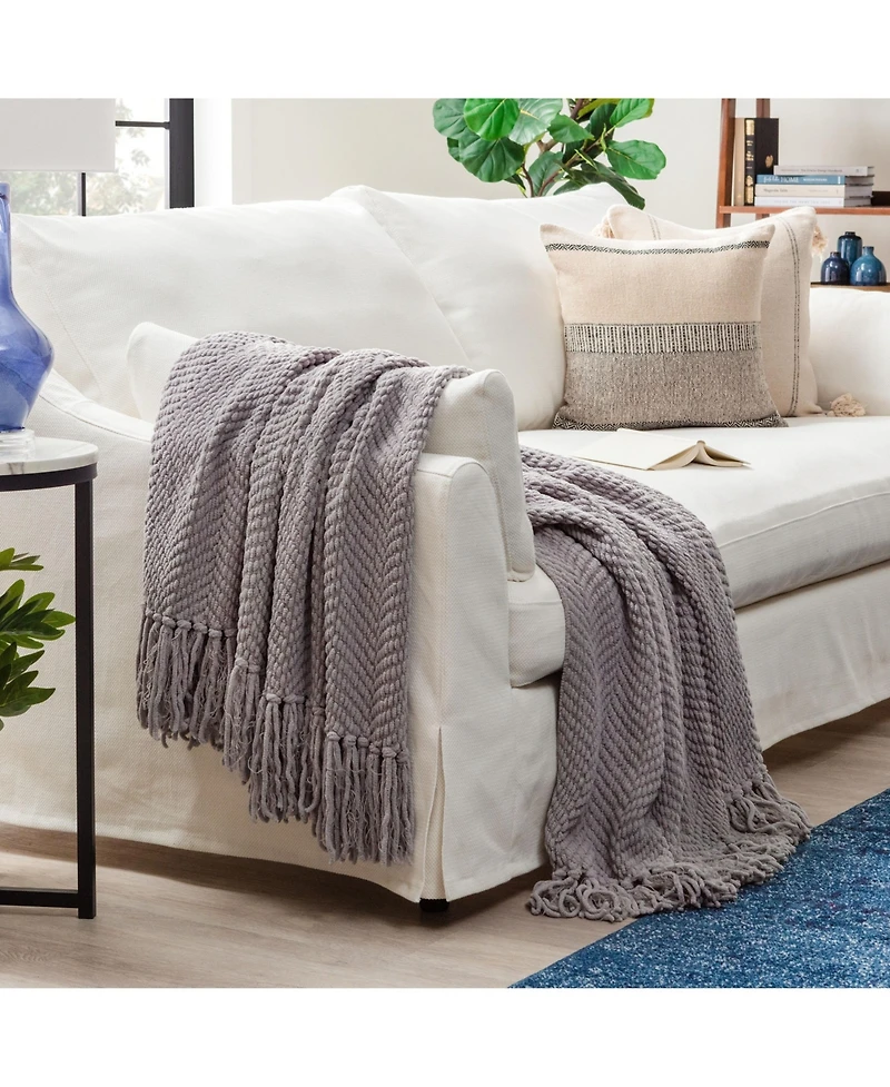 Chanasya Premium Textured Knit Throw Blanket with Tassels - Soft, Cozy Blanket for Couch, Bed, Living Room - 60" x 70” - Orange
