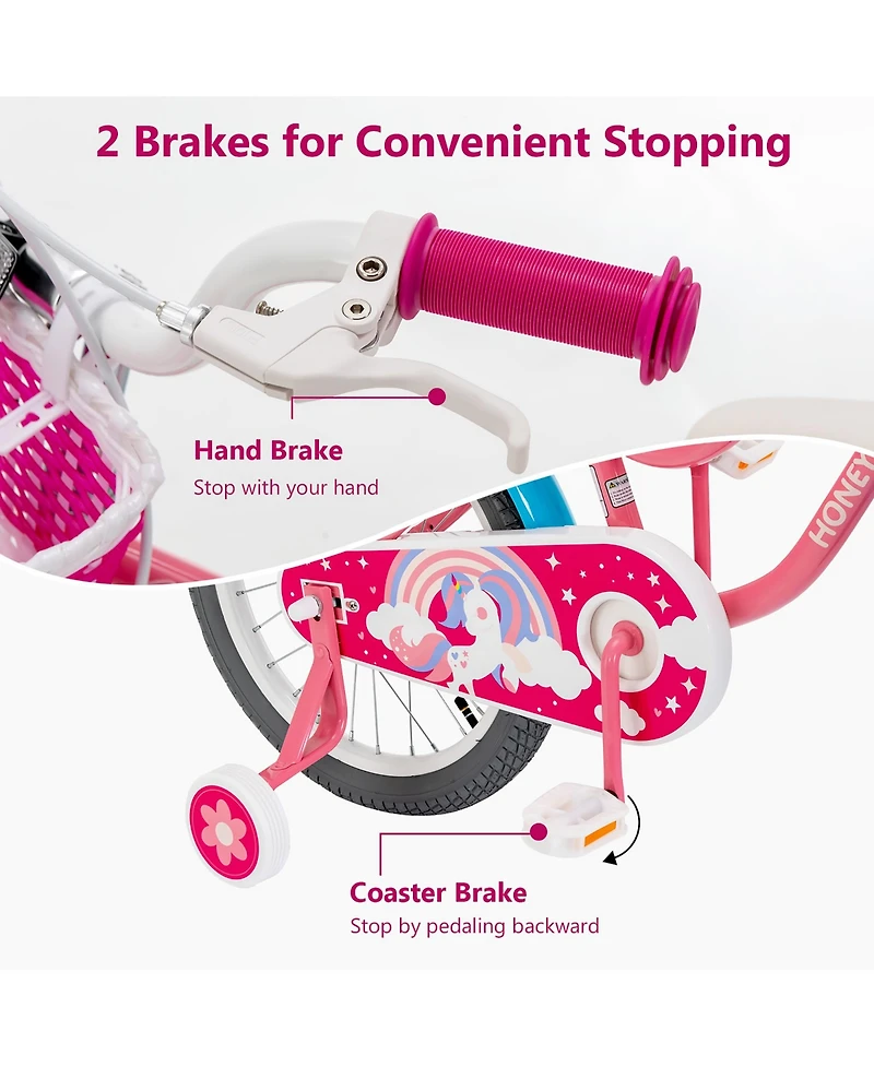 Gymax Inches Kids Bicycle w/ Doll Chair & Basket Kids Bike w/ Training Wheels Pink