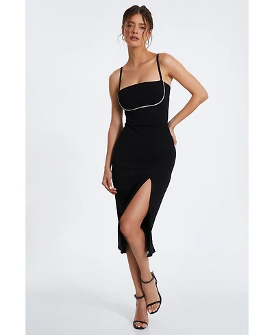 Quiz Women's Scuba Crepe Diamante Trim Midi Dress
