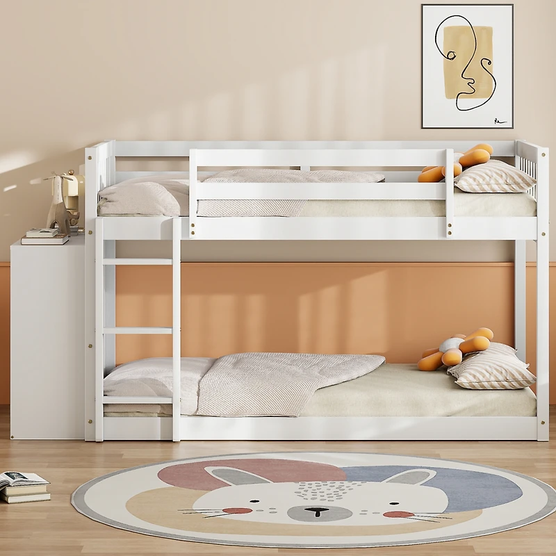 Streamdale Twin over Bunk Bed with 4 Drawers and 3 Shelves-Gray