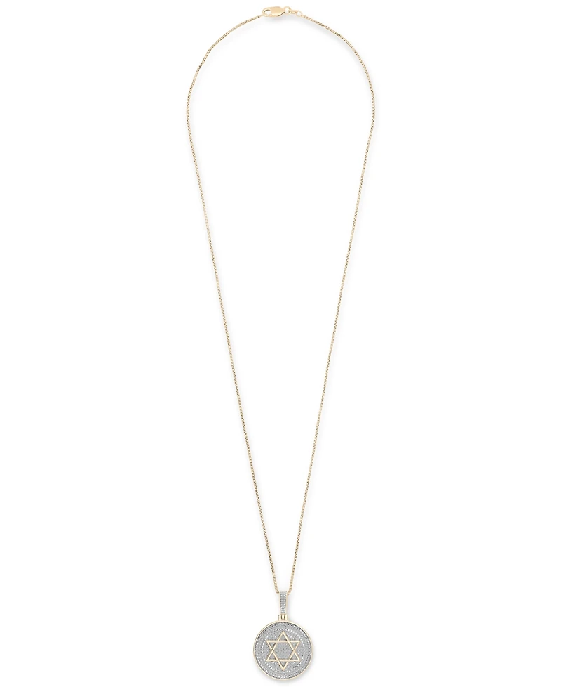 Men's Diamond Star of David Disc 22" Pendant Necklace (1/2 ct. t.w.) in 14k Gold-Plated Sterling Silver & Sterling Silver