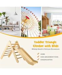 Sugift 2-in-1 Wooden Triangle Climber Set with Gradient Adjustable Slide