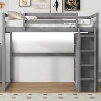 Streamdale Gray Wooden Full Loft Bed with Wardrobe and Led Light