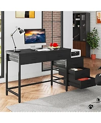Tribesigns Computer Desk with 5 Drawers, Home Office Desks with Reversible Drawer Cabinet Printer Stand, Rustic Study Writing Table Workstation