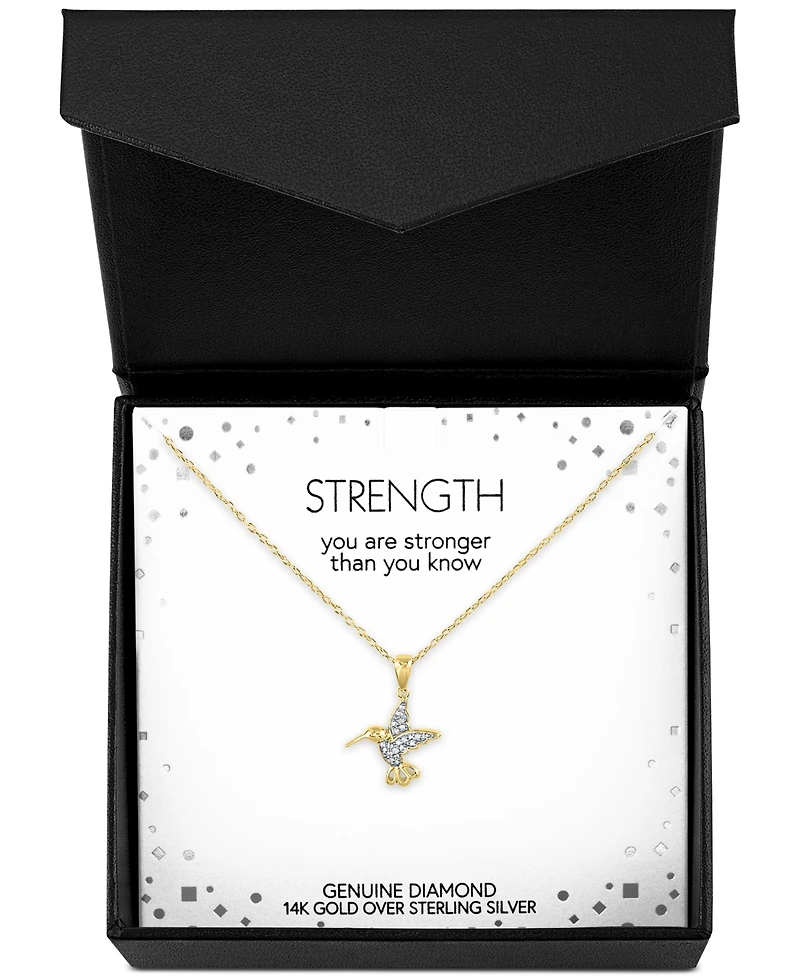 Diamond Accent Hummingbird Pendant Necklace in 14k Gold-Plated Sterling Silver, 16" + 2" extender