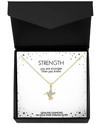 Diamond Accent Hummingbird Pendant Necklace in 14k Gold-Plated Sterling Silver, 16" + 2" extender