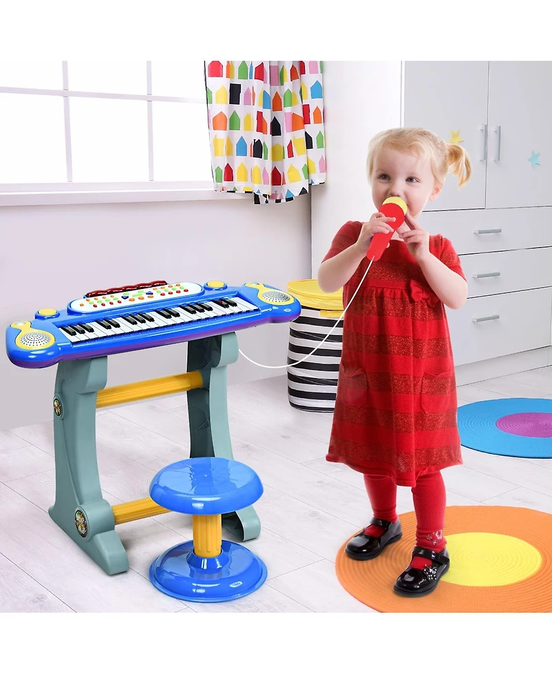 Sugift 37 Key Electronic Keyboard Kids Toy Piano Included Microphone and Stool