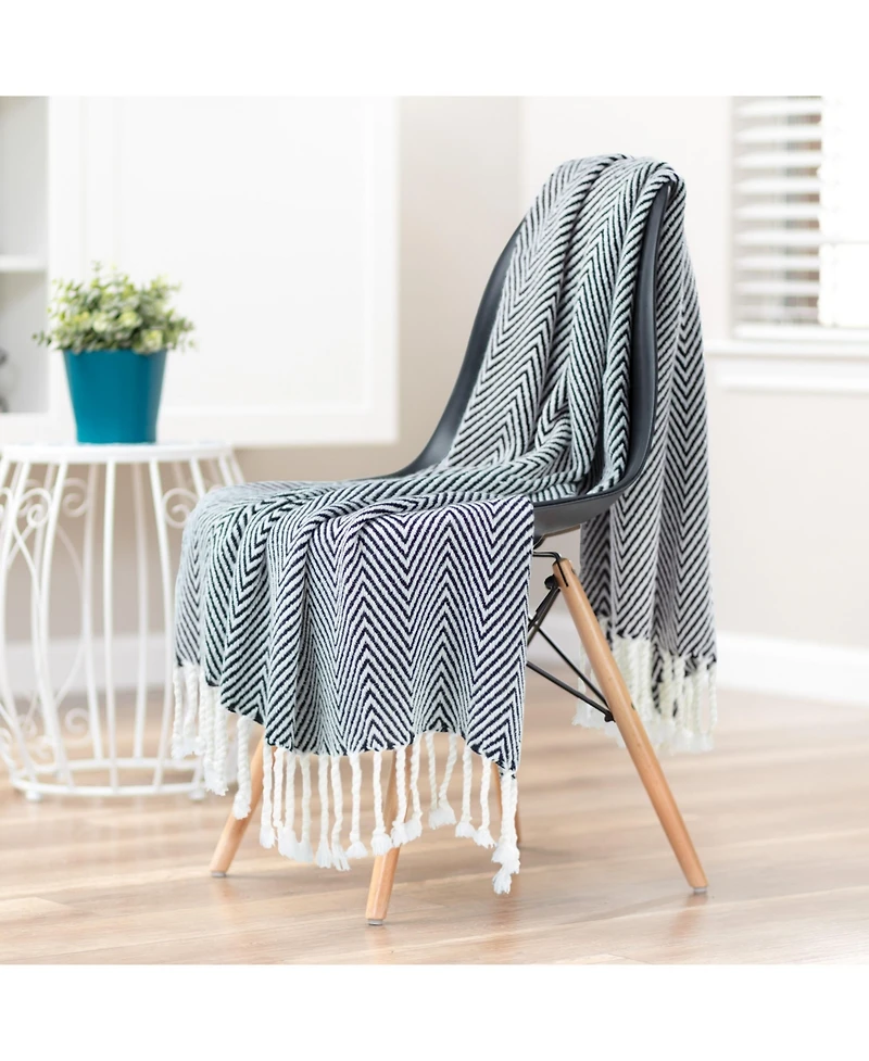 Chanasya Premium Chevron Super Soft Acrylic Throw Blanket With Tassels Cozy Lightweight Fluffy Woven for Bed Sofa Chair Couch Living Room