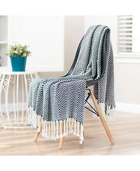 Chanasya Premium Chevron Super Soft Acrylic Throw Blanket With Tassels Cozy Lightweight Fluffy Woven for Bed Sofa Chair Couch Living Room