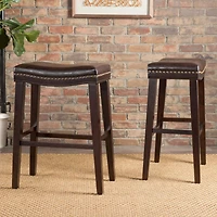 Streamdale 26" Saddle Counter Stool with Nailhead Trim (Set of 2), Dark Brown