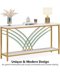 Tribesigns 70.9 inch Extra Long Console Table, Faux Marble Entryway Table with 2 Tier Storage Shelf, Narrow Sofa Table Behind Couch, Modern Hallway Ac