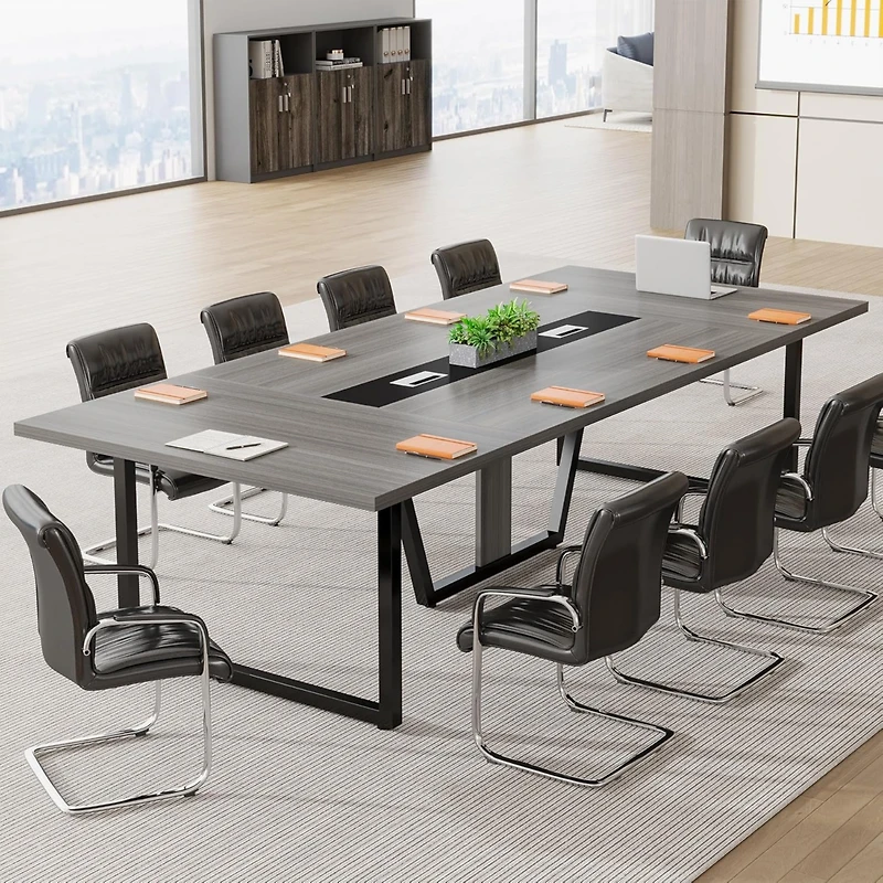 Tribesigns 94.5-Inch Conference Table for 10 People, Industrial 8 Ft Meeting Table with Two Grommets, Rectangular Podcast Training Table