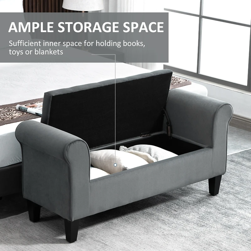 Tufted Storage Bench with Rolled Arms