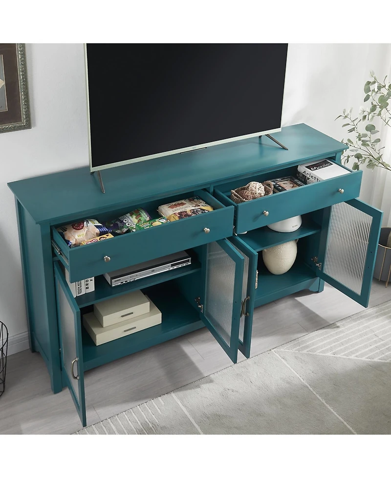 Simplie Fun Teal Blue Tv Console with Adjustable Shelves
