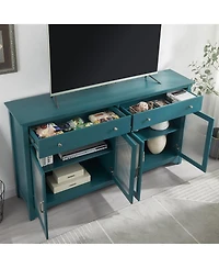Simplie Fun Teal Blue Tv Console with Adjustable Shelves