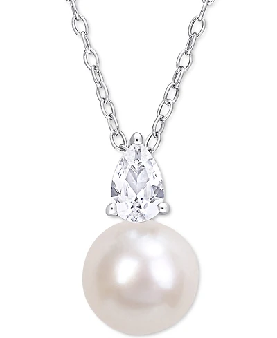 Cultured Freshwater Pearl (8-1/2mm) Birthstone 18" Pendant Necklace 18k Gold-plated Sterling Silver,18k Rose Silver or Sterlin