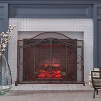 Streamdale Gary Modern 3-Panel Iron Fire Screen With Doors, Black Copper Finish