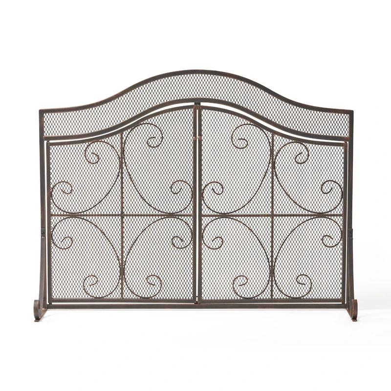 Streamdale Gary Modern 3-Panel Iron Fire Screen With Doors, Black Copper Finish