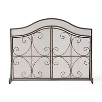 Streamdale Gary Modern 3-Panel Iron Fire Screen With Doors, Black Copper Finish