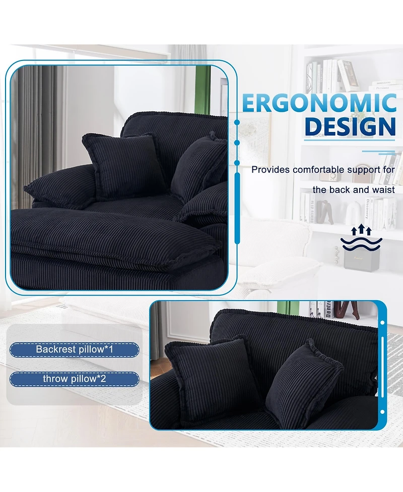 Streamdale Furniture 56.3" Corduroy Sofa with Toss Pillows and Ottoman