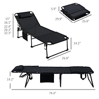 Folding Chaise Lounge with Adjustable Back, Reading Hole, Pocket & Headrest