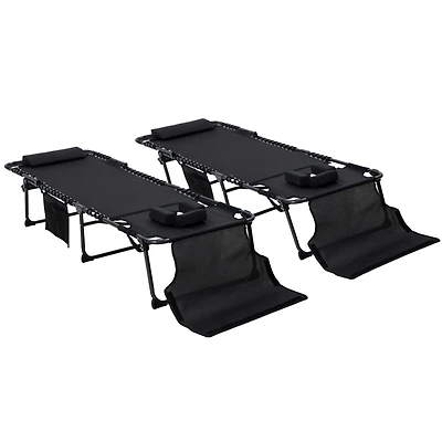 Folding Chaise Lounge with Adjustable Back, Reading Hole, Pocket & Headrest