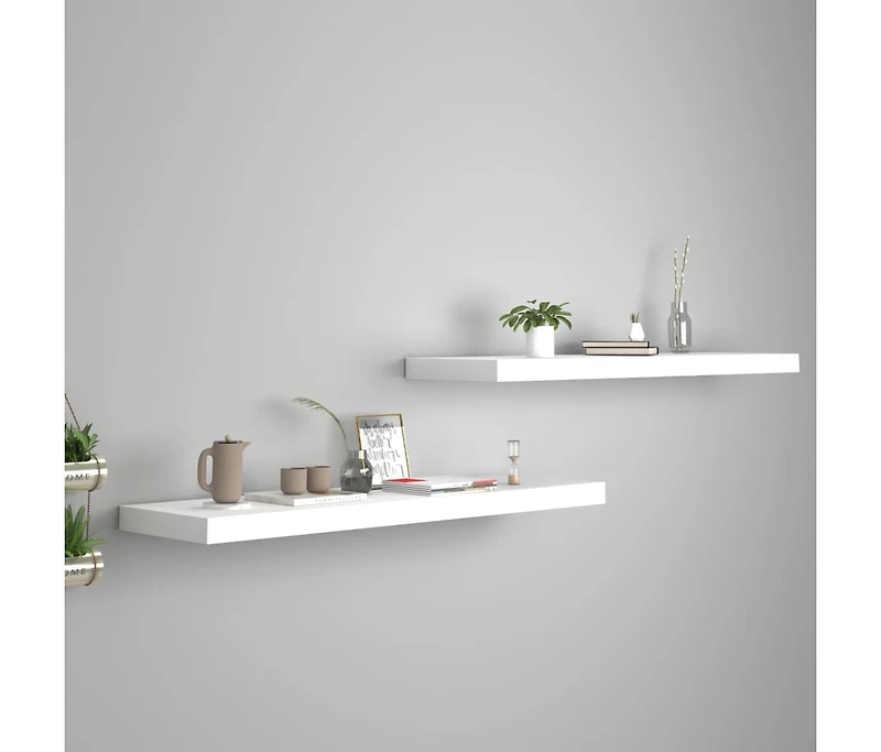 Floating Wall Shelves 2 pcs White 35.4"x9.3"x1.5" Mdf