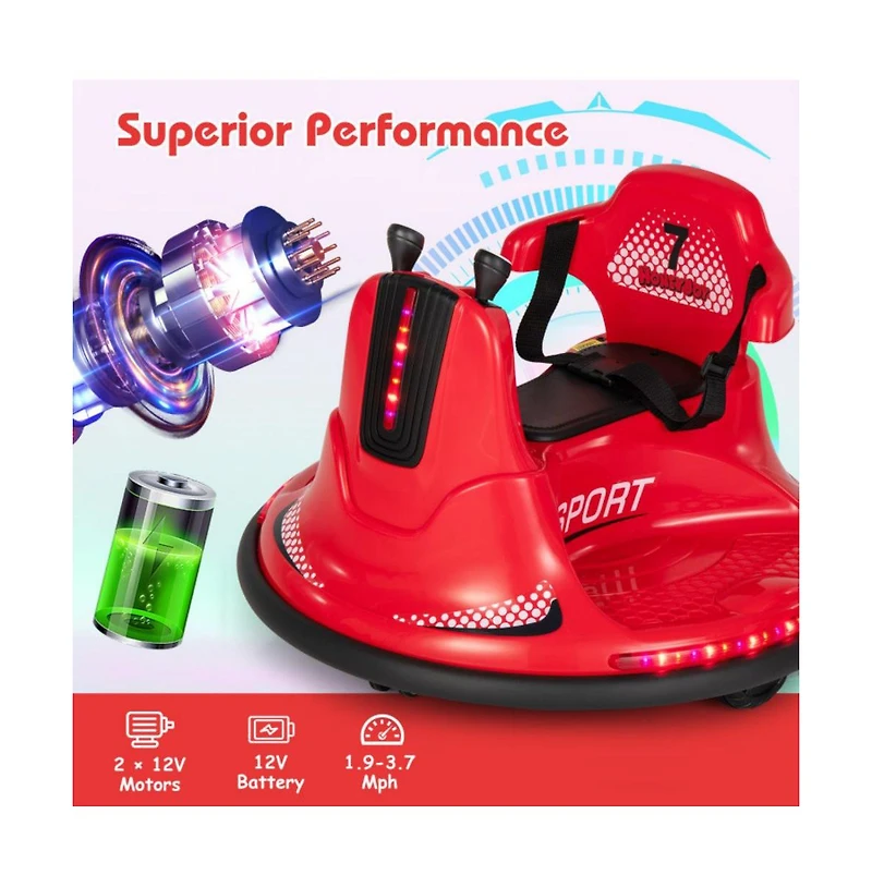 Vebreda 6V Bumper Car for Kids Toddlers Electric Ride On Car Vehicle with 360° Spin-Red