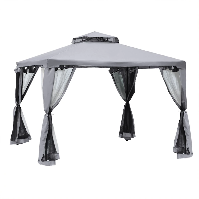 Patio Gazebo with 2-Tier Roof and Netting (9.6'x9.6')