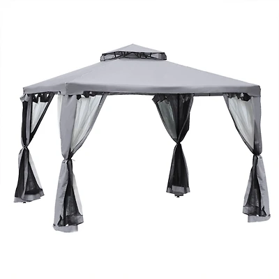 Patio Gazebo with 2-Tier Roof and Netting (9.6'x9.6')