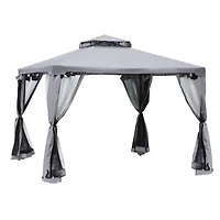 Patio Gazebo with 2-Tier Roof and Netting (9.6'x9.6')