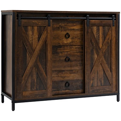 Rustic Farmhouse Buffet Cabinet with Barn Doors
