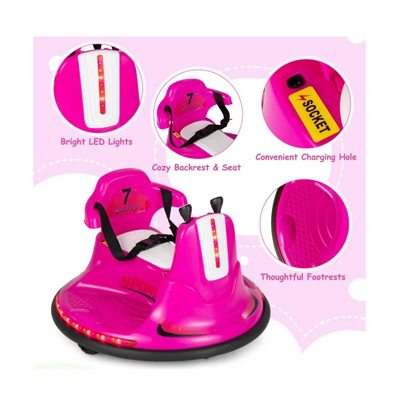 Vebreda 6V Bumper Car for Kids Toddlers Electric Ride On Vehicle with 360° Spin-Red