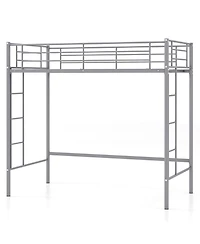 Gymax Twin Metal Loft Bed Frame w/ 2 Ladders Full-length Guardrail Space-Saving Silver