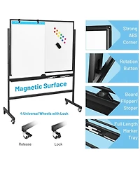 Vebreda 48 x 36 Inch Mobile Magnetic Double-Sided Reversible Whiteboard Height Adjust