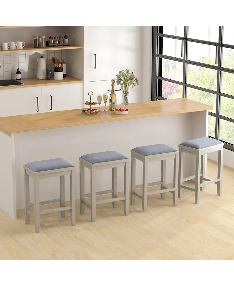 Skonyon 2 Pieces 25 Inch Upholstered Bar Stool Set with Solid Rubber Wood Frame and Footrest