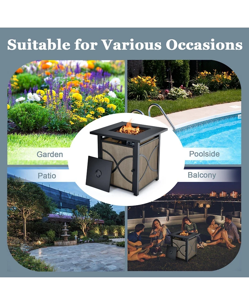 Sugift 25 Inch 40000 Btu Propane Fire Pit Table with Lid and Fire Glass