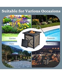 Sugift 25 Inch 40000 Btu Propane Fire Pit Table with Lid and Fire Glass