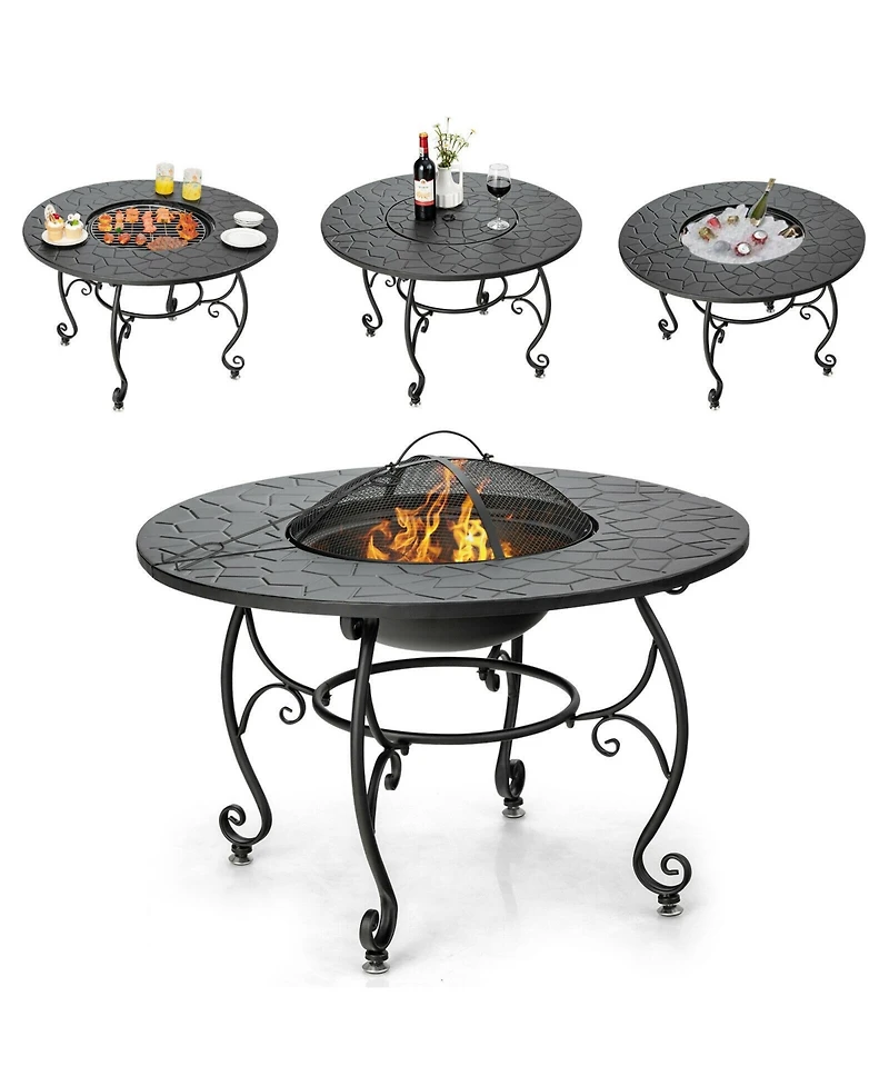 Sugift 35.5 Feet Patio Fire Pit Dining Table With Cooking Bbq Grate
