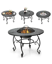 Sugift 35.5 Feet Patio Fire Pit Dining Table With Cooking Bbq Grate
