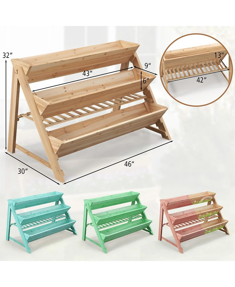 Sugift 3-Tier Garden Bed with Storage Shelf 2 Hanging Hooks and 3 Bed Liners